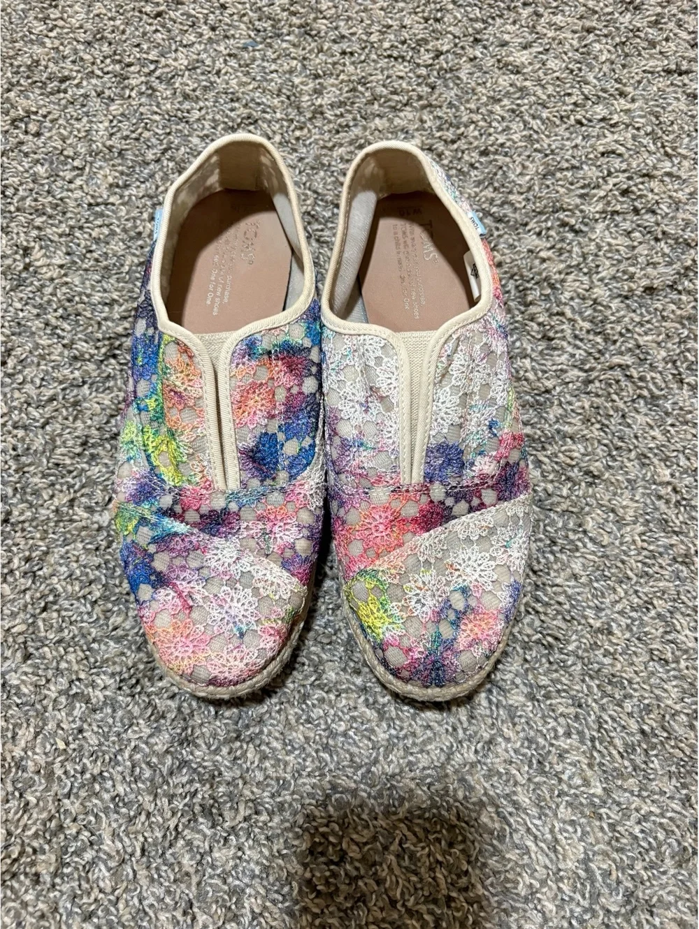 TOMS Palmera Multi Crochet Slip On Espadrilles Multi-Color Floral Lace Womens 10